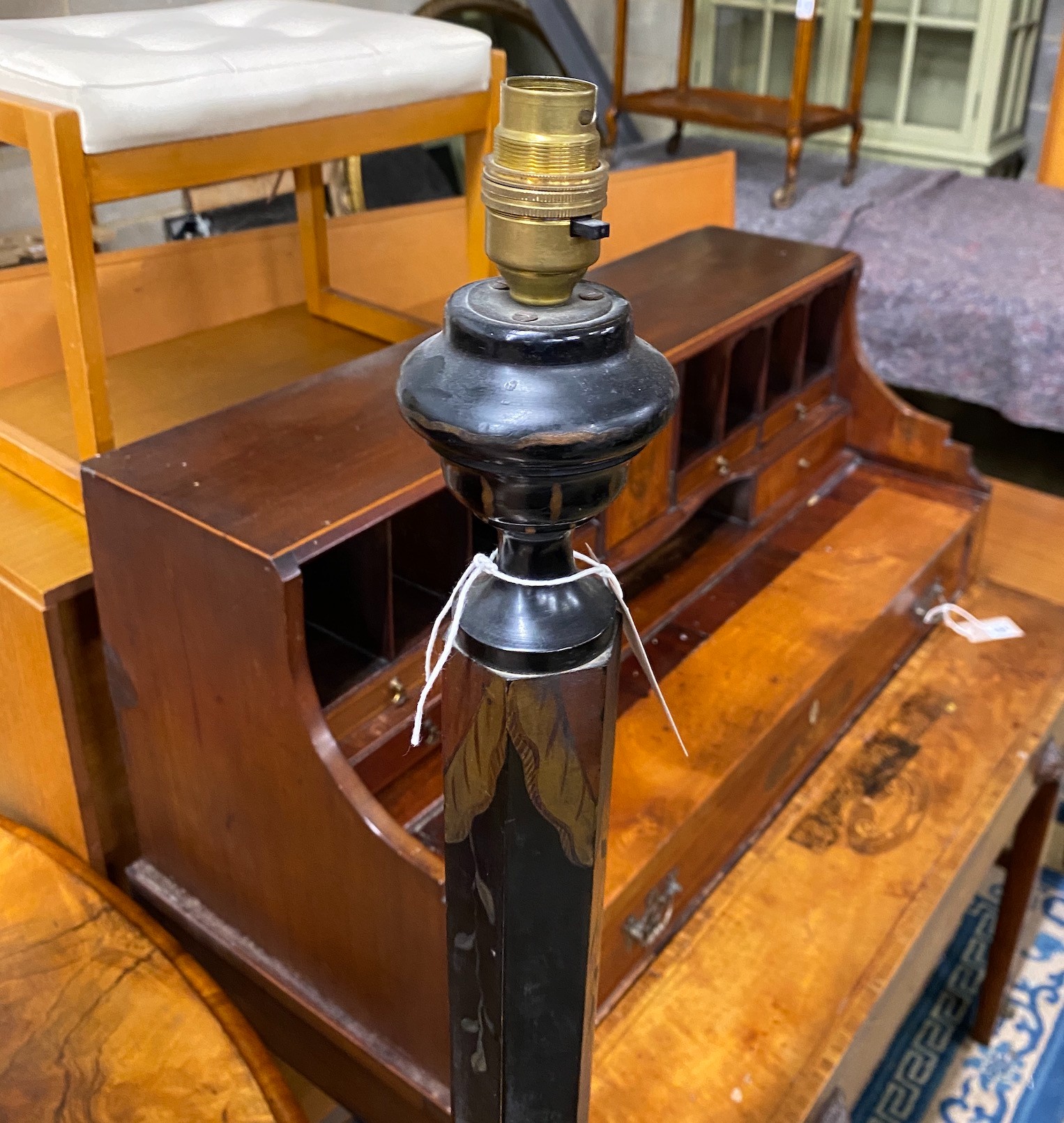 A 1920's chinoiserie lacquer standard lamp, height 150cm